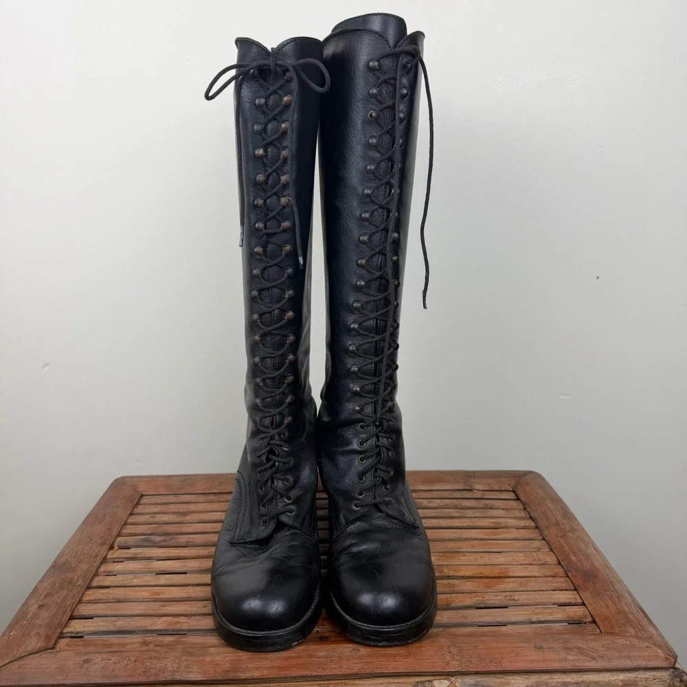 OVVIO Black Leather Lace-Up Knee-High Tall Riding Boots EU 40 - Picture 2 of 9